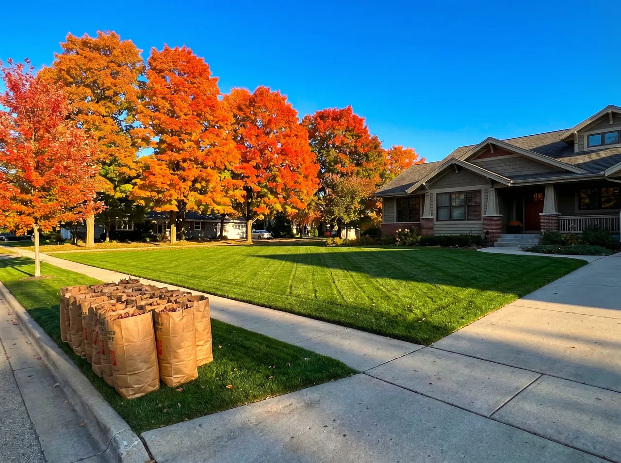 Fall cleanup: every leaf bagged, lawn sharpened.
